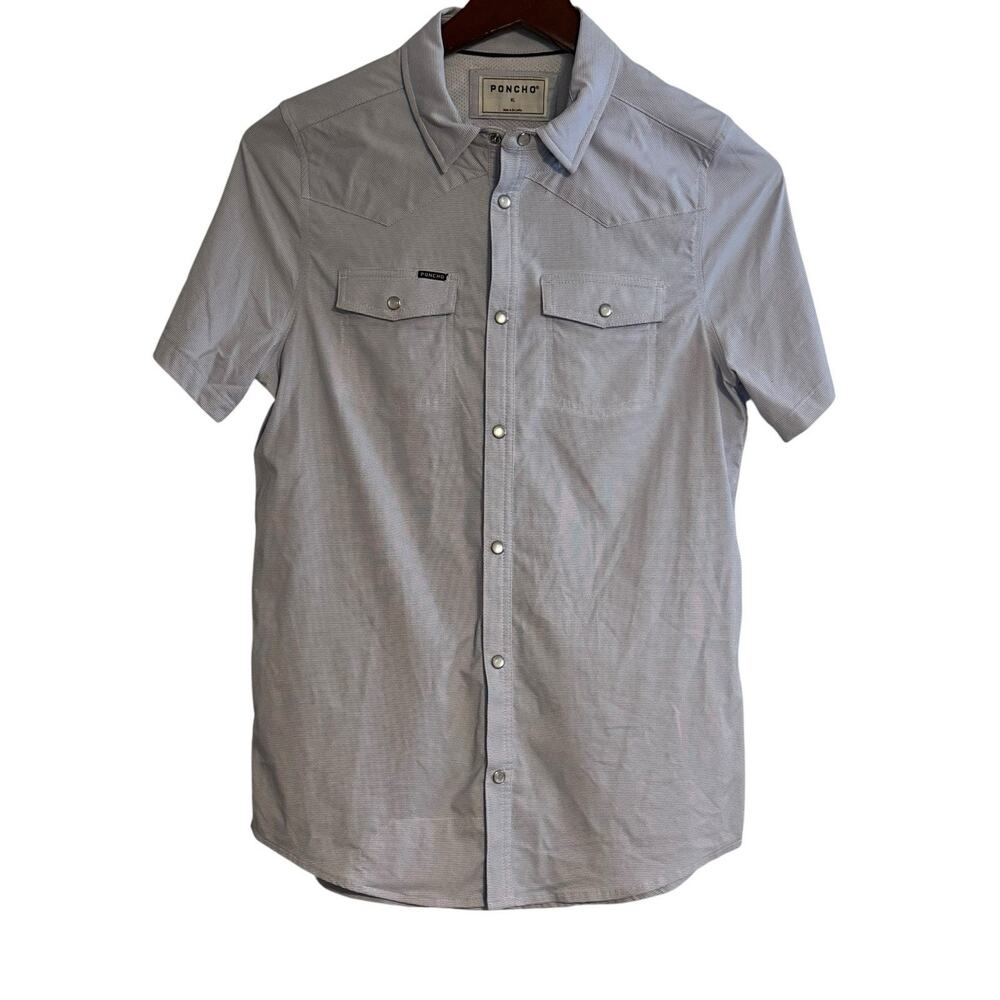Poncho The Head Honcho Pearl Snap-Front Western Blue Microcheck Youth XL Shirt